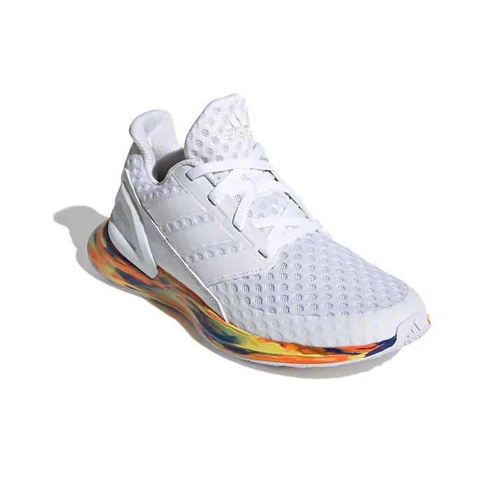 Adidas Run J Abrasion Resistant Shock Absorbers Low Top Kids' Running Shoes White Blue Teenagers-2