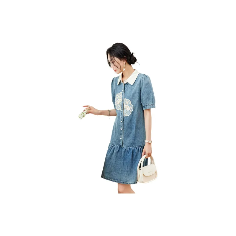 TERRE BLEUE SS24 Short Sleeved Dresses Women's Denim Blue-3