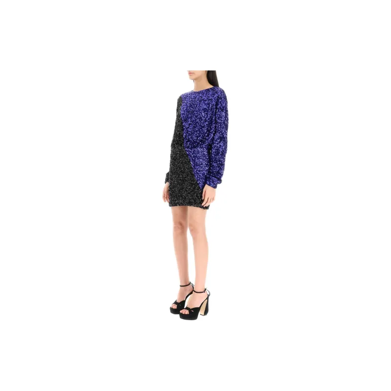 Rotate Two-Tone Sequined Long Sleeved Mini Dress-1