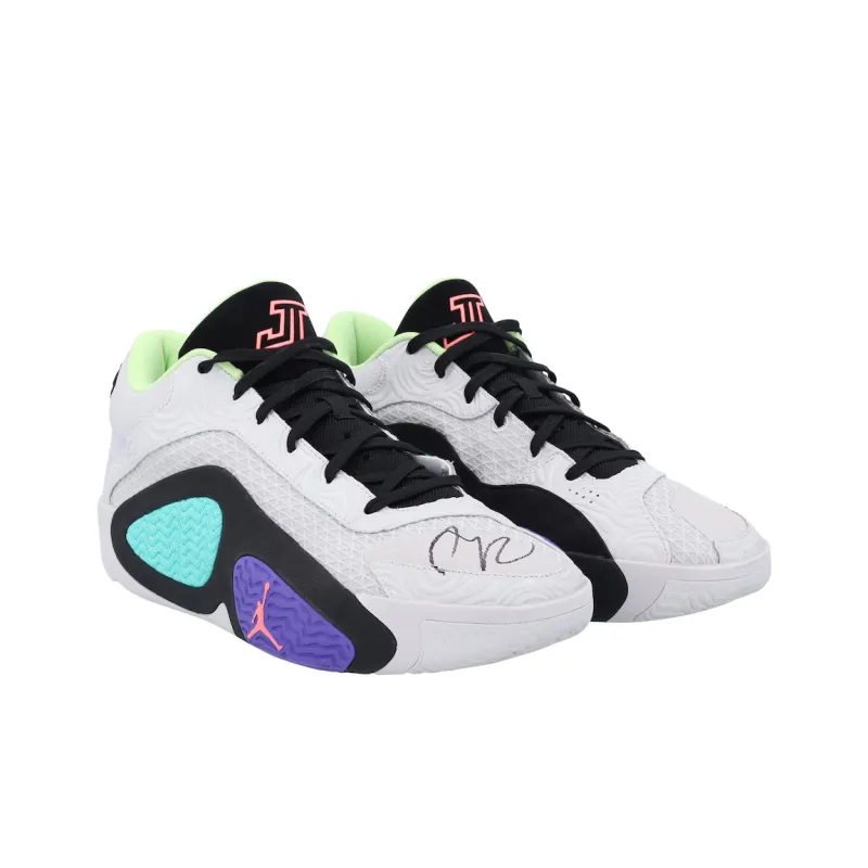 Jordan Tatum 2 Wear-Resistant Mid-Top Basketball Shoes Men's White Purple Green-2