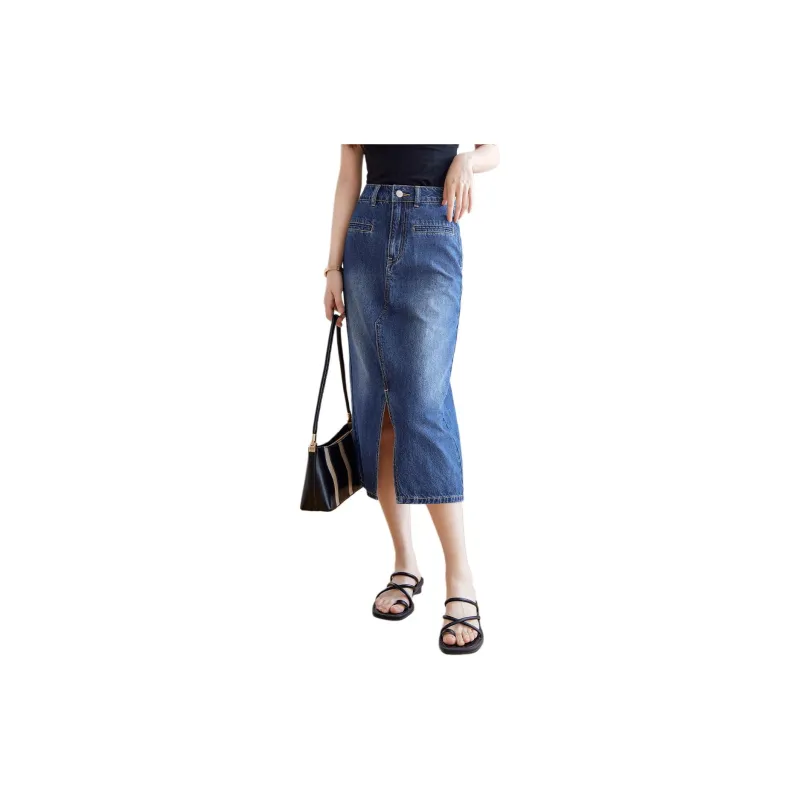 Mo Han Yi Mei Denim Long Skirts Women's Denim Blue-2