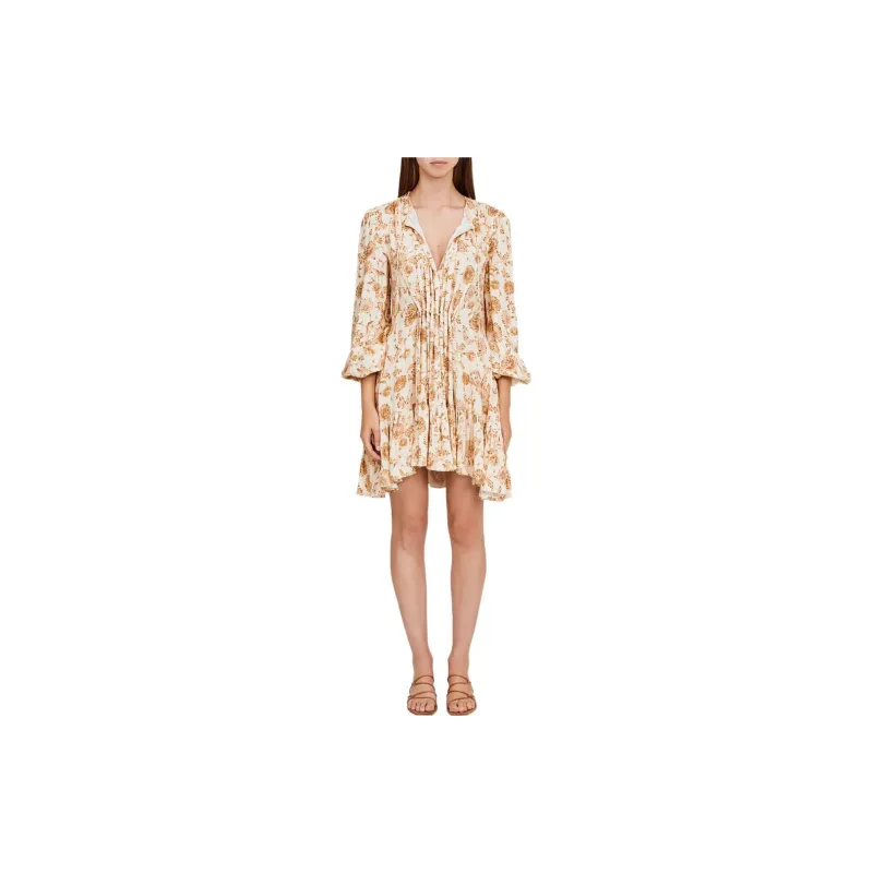 Significant Long-Sleeved Dresses Women's Yellow/White-2