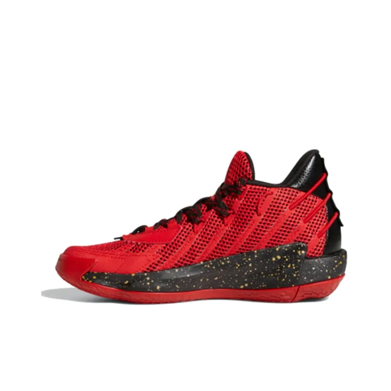 Adidas D Lillard 7 Breathable Low Top Basketball Shoes Red Black Gold Teenagers-0