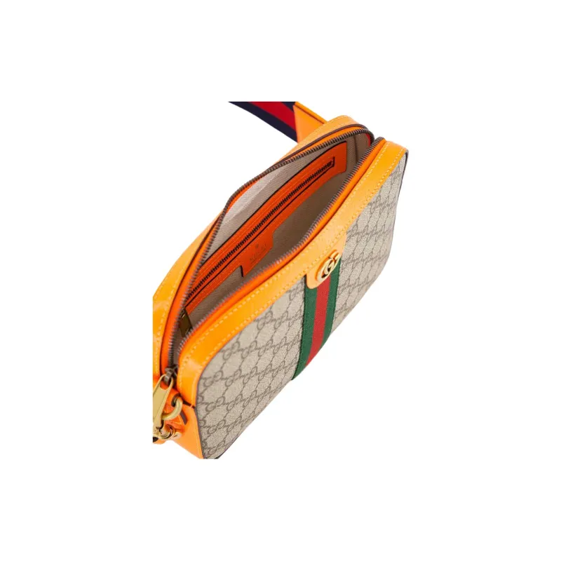 GUCCI Ophidia Canvas With Leather Canvas Bag Shoulder Bag Crossbody Bag Small Size Men's Beige & Ebony With Orange-4