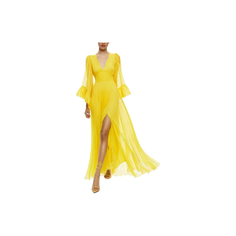 ALICE+OLIVIA Selene V neck Pleated Maxi Dres-2