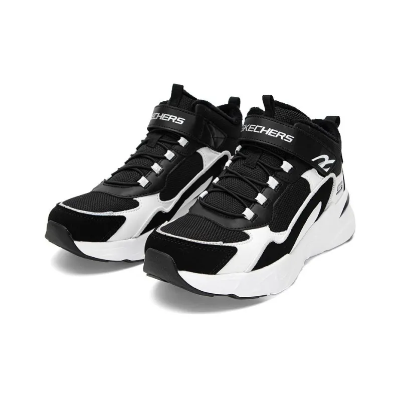Skechers Breathable Mid Top Kids Lifestyle Shoes Black White Teenagers-2