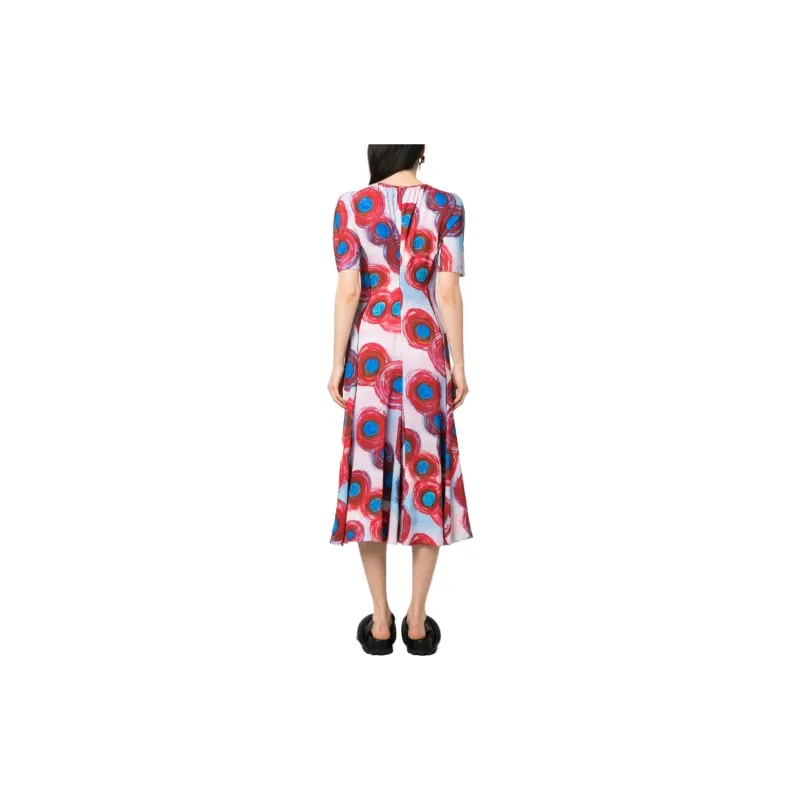 MARNI Abstract-Printed Crewneck Pleated Midi Dress-2