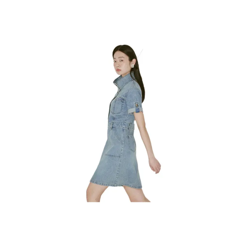 Omont Short Sleeved Dress Women's Washed Blue-2