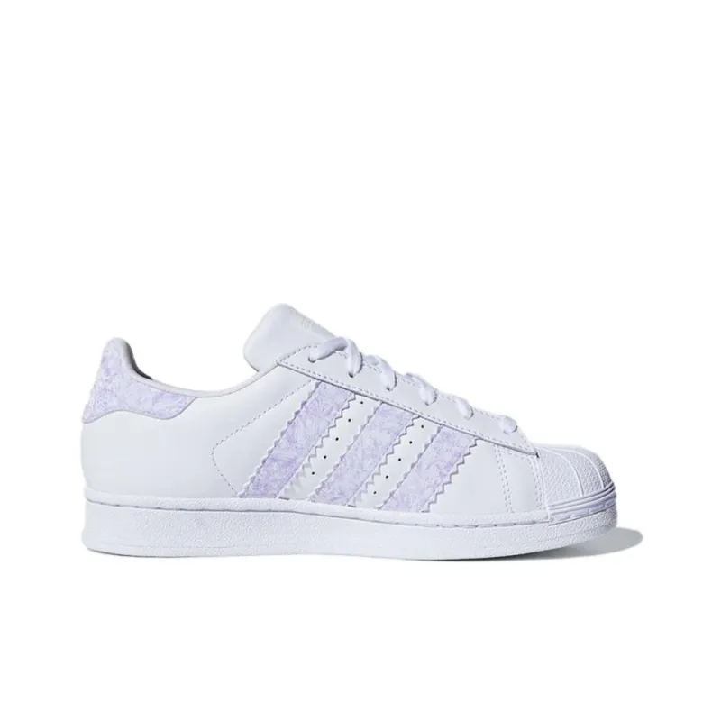 Adidas Originals SUPERSTAR J Abrasion Resistant Low Top Skateboard Shoes White Purple Teenagers-1