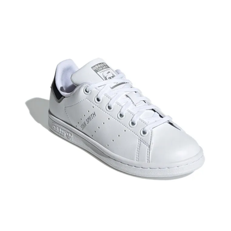Adidas Originals STAN SMITH J Anti Slip Wear Resistant Low Top Skateboard Shoes White Black Teenagers-2