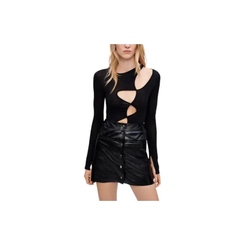 Maje Leather Short Skirts Women's Black-2