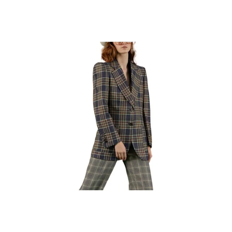 GUCCI Logo Patch Checked Single-Breasted Blazer-2