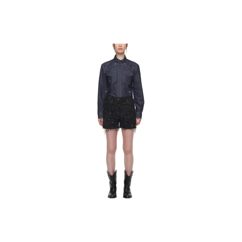 MCM Denim Shorts Women's Black-2
