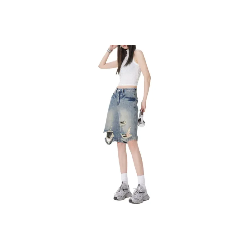 ZNZX Denim Shorts Women's Nostalgic Blue-2
