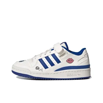 Adidas Originals FORUM Low J Slip Resistant Cushioning Low Top Kids' Skateboarding Shoes White Blue Teenagers