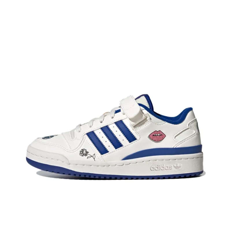 Adidas Originals FORUM Low J Slip Resistant Shock Absorbers Low Top Kids' Skateboarding Shoes White Blue Teenagers-0