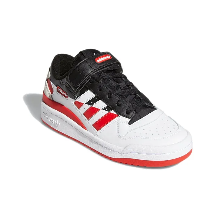 Adidas Originals FORUM Low J Abrasion Resistant Low Top Skateboard Shoes White Black Red Teenagers-2
