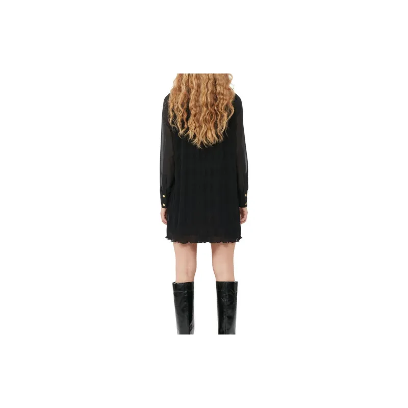 GANNI Georgette Straight point Collar Dress-4