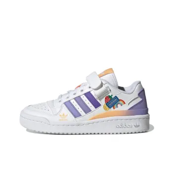 Adidas Originals FORUM Low J Anti Kick Slip Resistant Cushioning Low Top Skateboard Shoes White Purple Teenagers