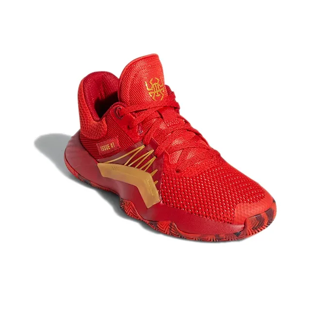 Adidas D.O.N. Issue #1 J Slip Resistant And Breathable Low Top Performance Basketball Shoes Red Gold Teenagers-2