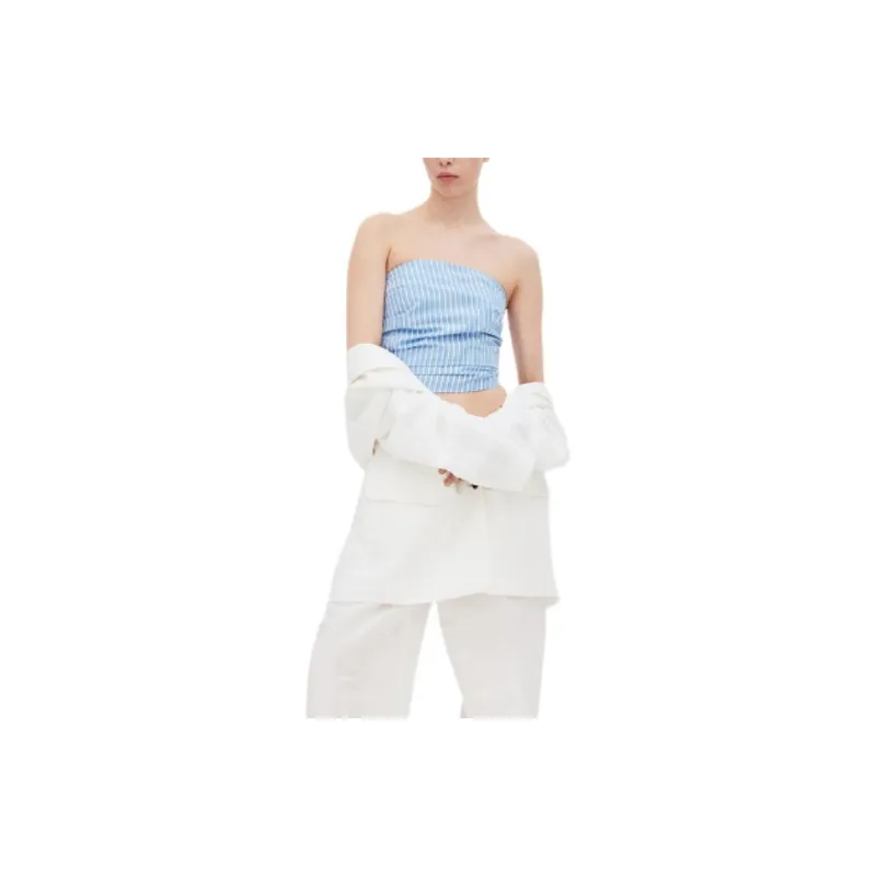 H&M Strapless Top Women's Light Blue Stripes-1
