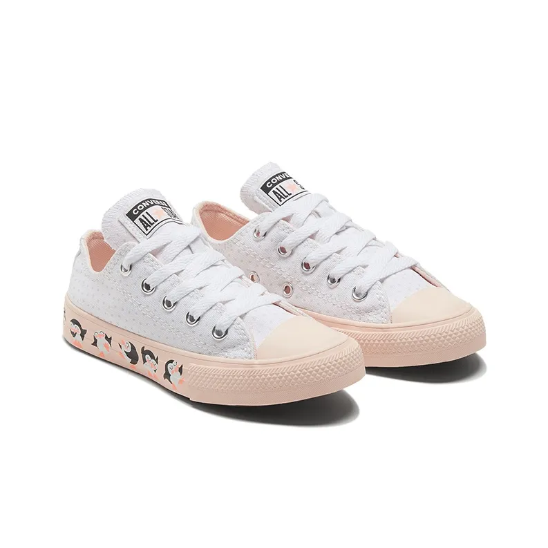 Converse Chuck Taylor All Star Anti Slip Wear Resistant Low Top Kids Canvas Shoes White Pink Teenagers-2