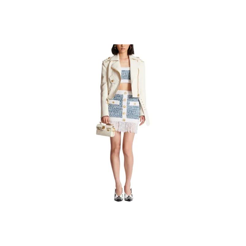 BALMAIN Denim Tweed Strappy Top-1