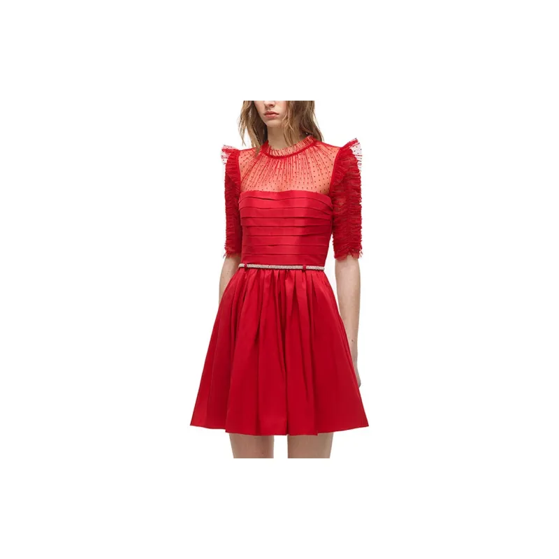 Self portrait FW21 Short Sleeved Dress Women's France Red-2