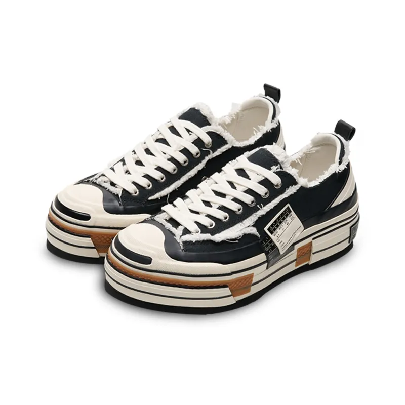 VESSEL V Smile Shoes Wear Resistant Height Increasing Low Top Skateboard Shoes Unisex Black-1