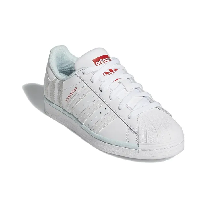 Adidas Originals Superstar Series J Abrasion Resistant Low Top Kids' Skateboarding Shoes White Gray Teenagers-2