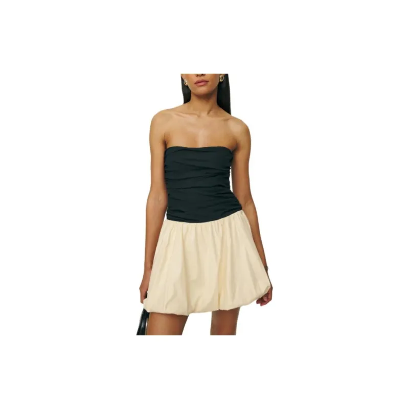 REFORMATION Clea Dress Sleeveless Dress Women's Black White-1