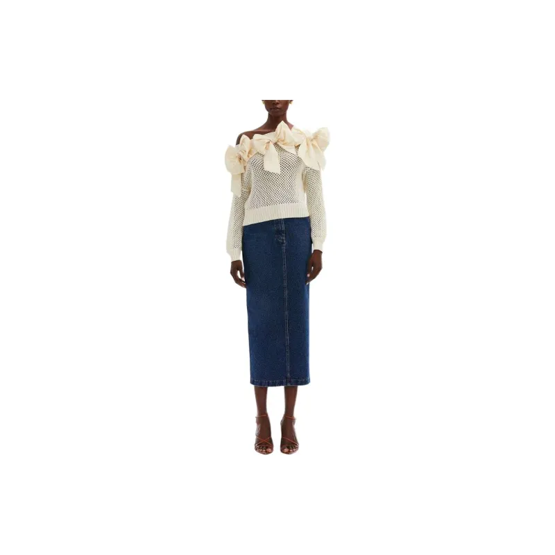 Oscar De La Renta Bow embellished Pointelle knit Jumper-1