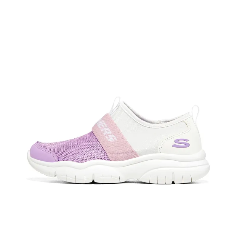 Skechers Go Fle Wear-Resistant Breathable Slip-Resistant Kids Lifestyle Shoes White Lavender Teenagers-0