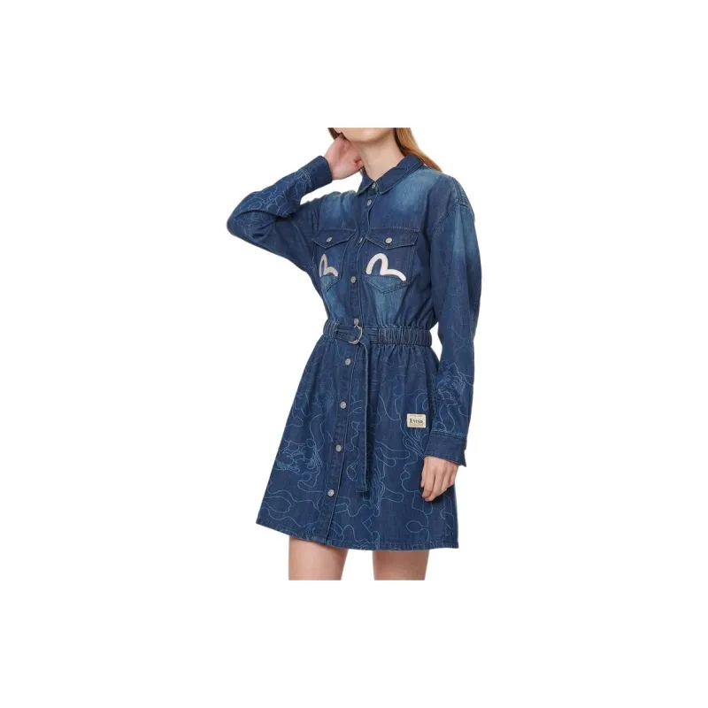 EVISU Long Sleeved Dresses Women's Denim Blue-2