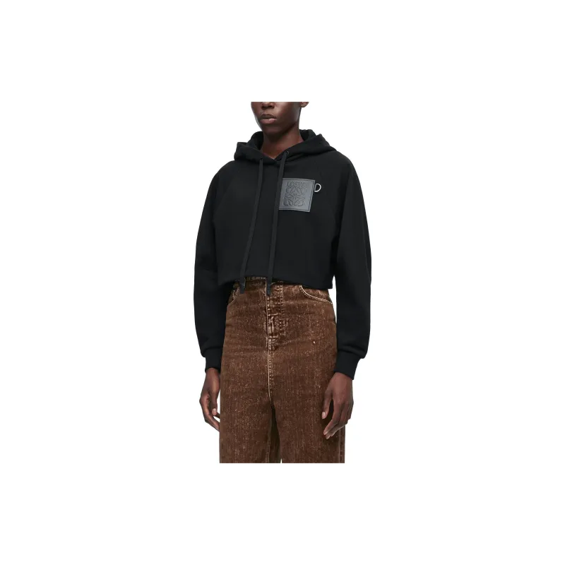 LOEWE Cropped Hoodie In Cotton Sweatshirt Women's Black-2