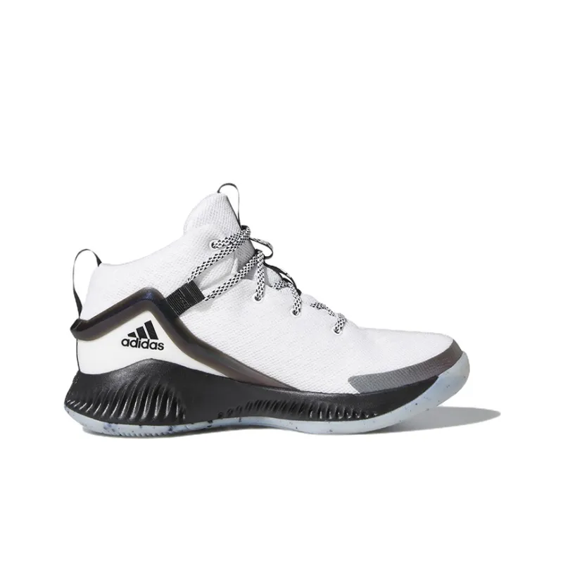 Adidas Lockdown J Anti Slip Wear Resistant Mid Top Basketball Shoes White Black Teenagers-1