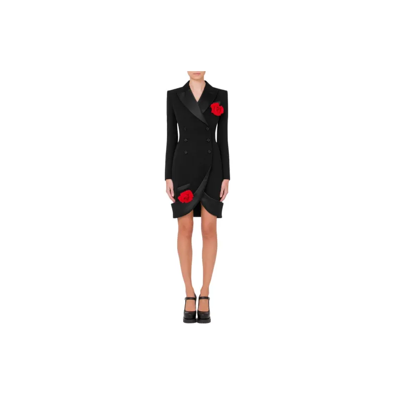 MOSCHINO Tuxedo Grain De Poudre Wool Dress Long Sleeved Dresses Women's Black-2