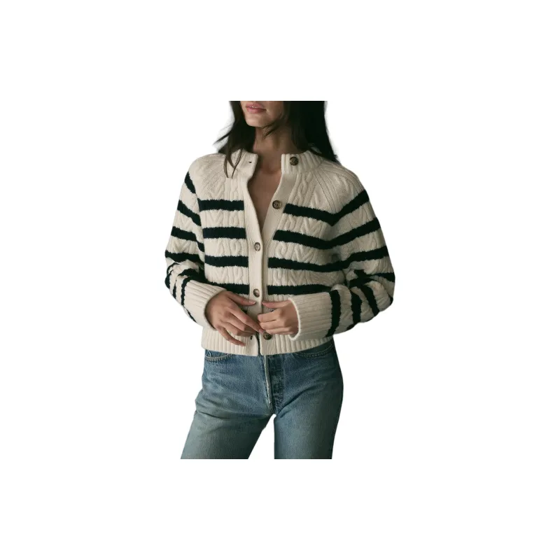 DOEN RITA CARDIGAN Sweater Women's Black White Stripes-2