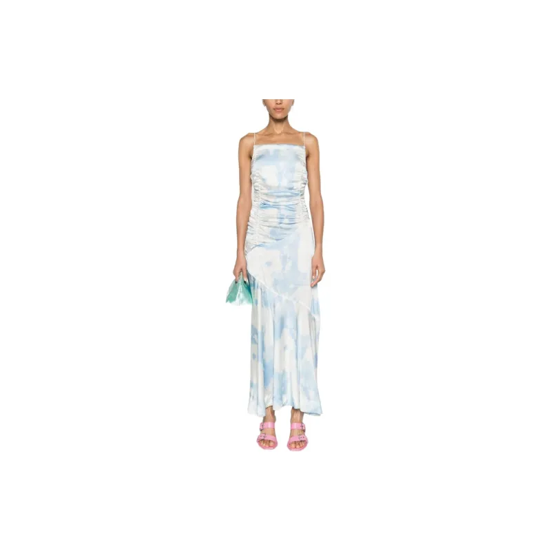 GANNI Tie-Dyed Satin Midi Sleeveless Dress-1