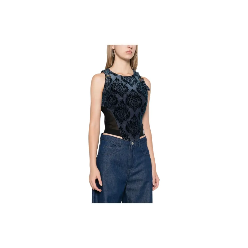 VERSACE JEANS COUTURE Flocked detail Denim Top-3