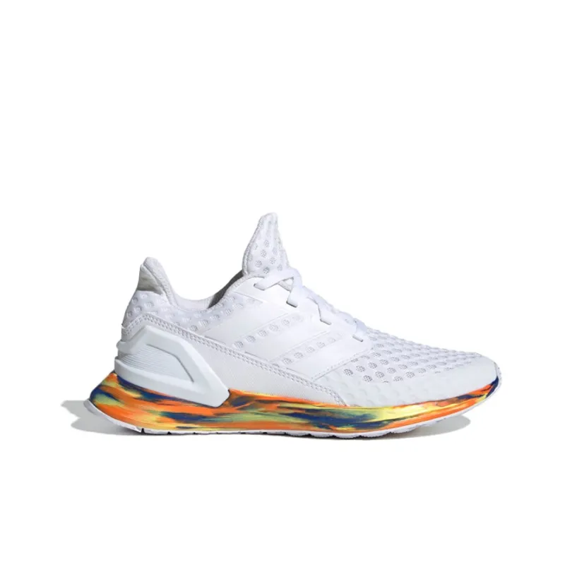 Adidas Run J Abrasion Resistant Shock Absorbers Low Top Kids' Running Shoes White Blue Teenagers-1