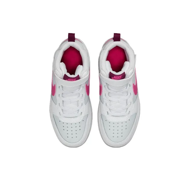 Nike Court Borough Mid 2 Anti Slip Wear Resistant Mid Top Skateboard Shoes White Pink Children Aged 3 7 Years Old-3