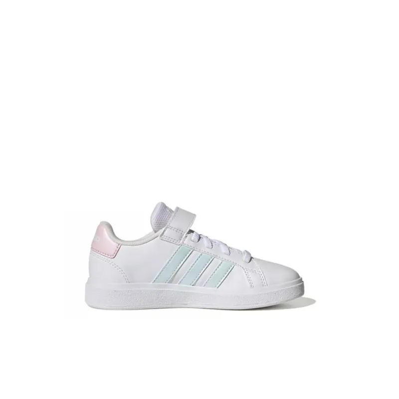 Adidas Neo GRAND COURT 2.0 EL K Abrasion Resistant Low Top Skateboard Shoes White Green Pink Kids'-1