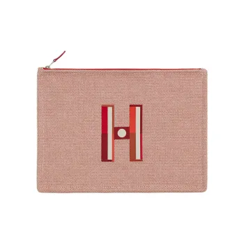 HERMES Faubourg Cotton Storage Bag Clutch Large Size Women's Orange & Raspberry Red