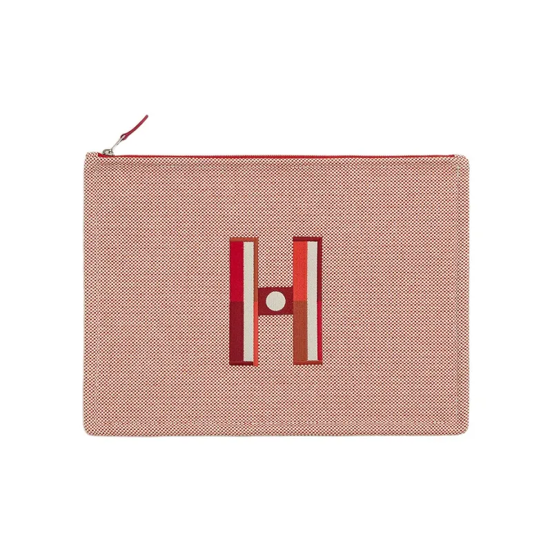 HERMES Cotton Storage Bag Clutch Tubas Women's Orange & Raspberry Red-0