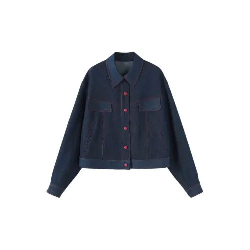 BASIC HOUSE Denim Jackets Women's Navy Blue