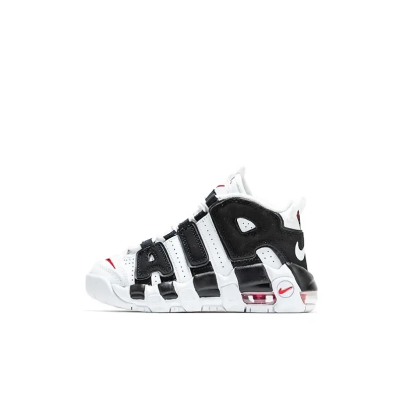 Nike Air More Uptempo Shock Absorbers Mid Top Vintage Basketball Shoes Black White Children Aged 3 7 Years Old-0