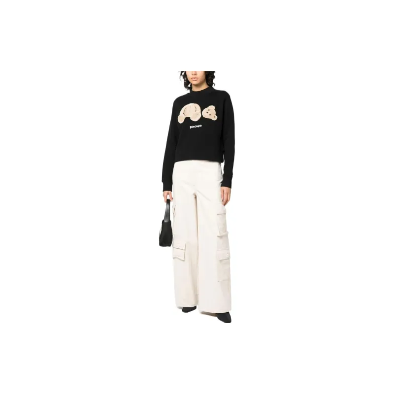 PALM ANGELS Women's Palm Bear Fitted Crew Sweatshirt Black/Brown-1