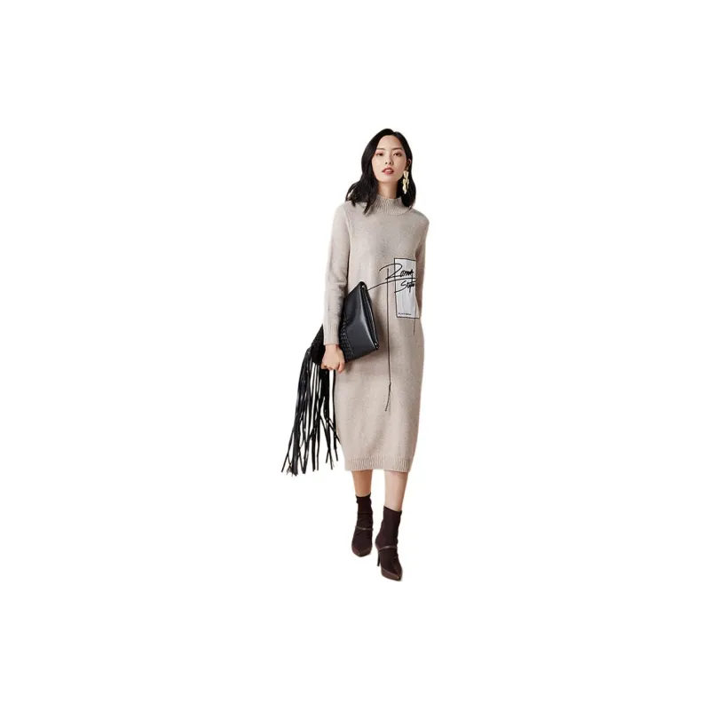 BBLLUUEE Long Sleeved Dress Women's Vanilla Apricot-1