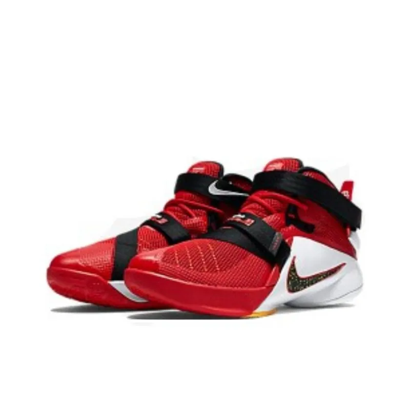 Nike Zoom Soldier 9 LeBron Cushioning Wear-Resistant Mid-Top Children's Basketball Shoes Red Teenagers-3